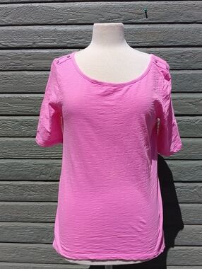 GAP Pink Short Sleeve Scoop Neck Top with Shoulder Button Detail
